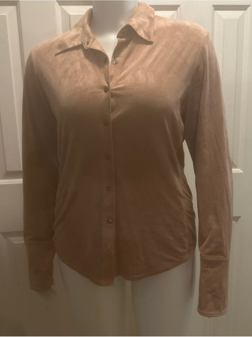 Moda International Soft Suede-Look Top in Taupe